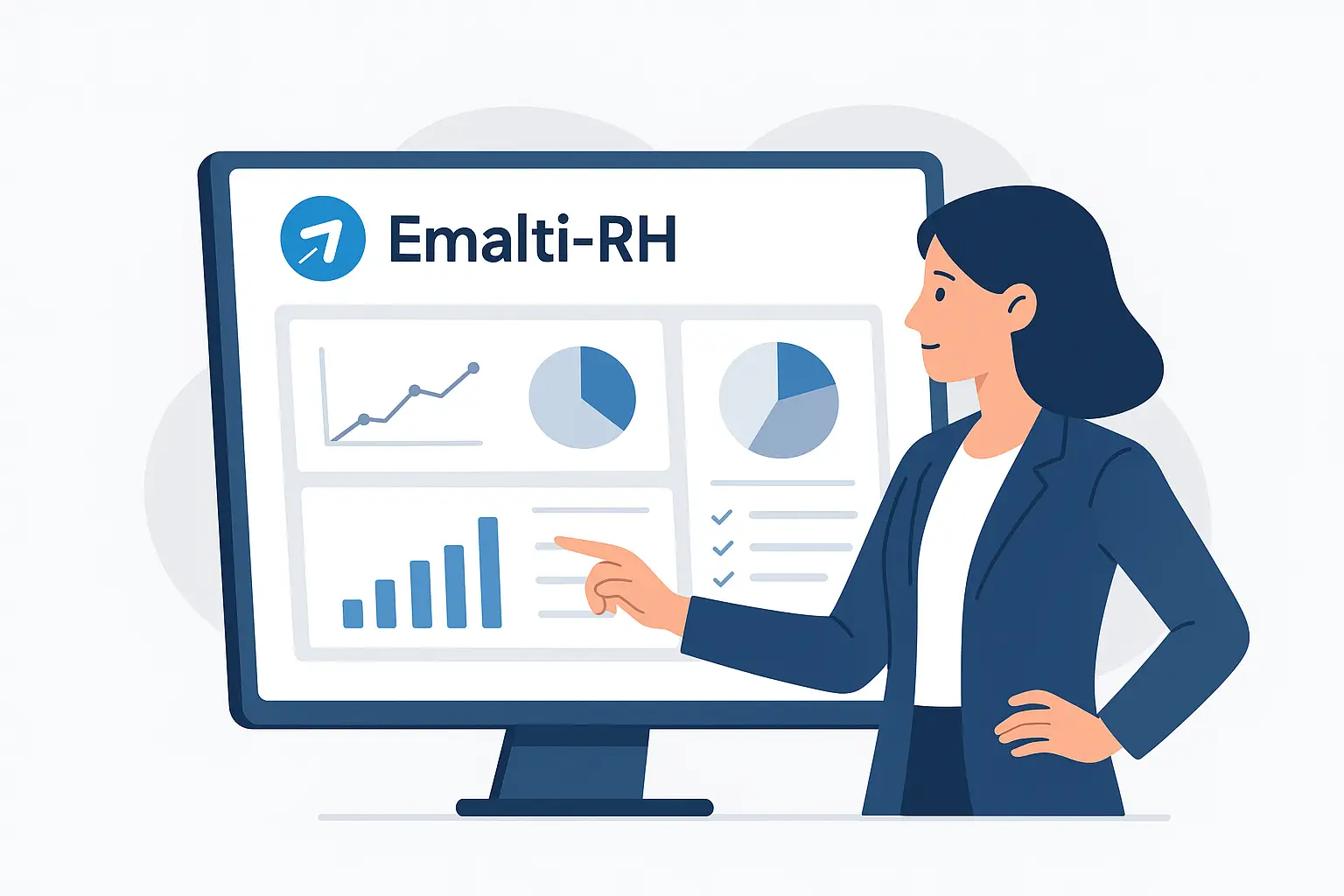 Dirigeante de PME utilisant un logiciel RH Emalti-RH pour analyser et piloter la masse salariale en 2025 dans les PME et ETI