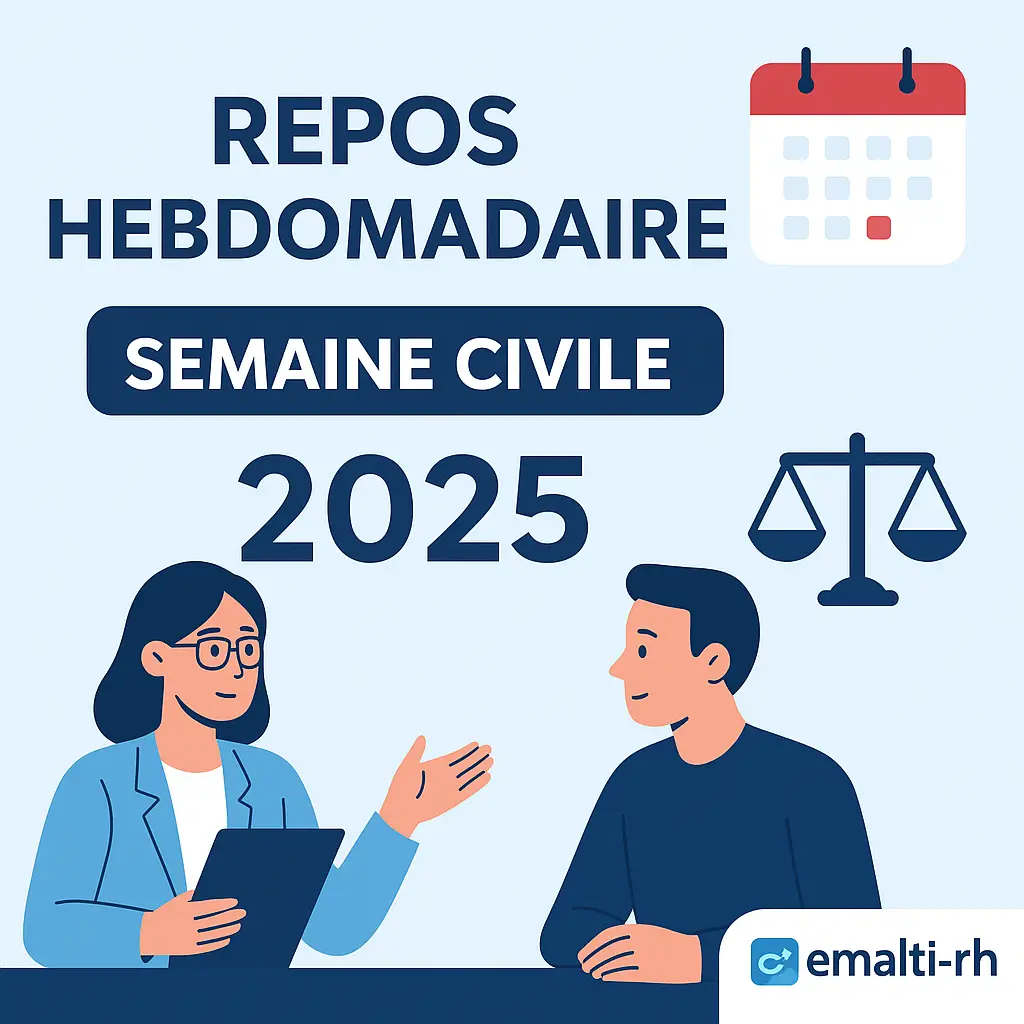 Illustration représentant une analyse juridique sur la décision de la Cour de cassation confirmant la semaine civile pour l’application de la règle des six jours.